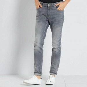 Узкие джинсы с потертостями - серый