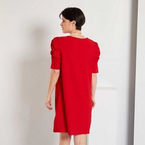 Платье прямого кроя из трикотажа гофре - красный