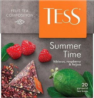 Tess Summer Time травяной чай с гибискусом, малиной и ароматом фейхоа в пирамидках, 20 шт