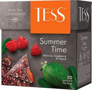 Tess Summer Time травяной чай с гибискусом, малиной и ароматом фейхоа в пирамидках, 20 шт