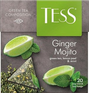 Tess Ginger Mojito зеленый чай в пирамидках с цедрой лимона и мятой, 20 шт