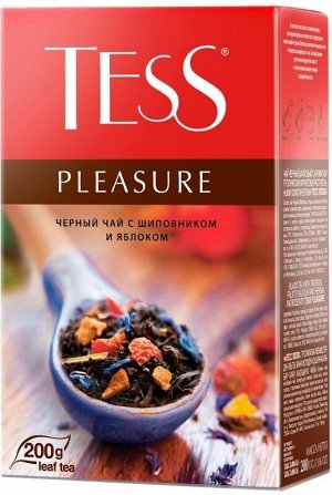 Чай листовой Tess Pleasure, черный, с шиповником и яблоком, 200 г