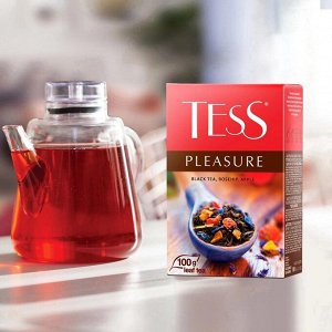 Чай листовой Tess Pleasure, черный, с шиповником и яблоком, 200 г