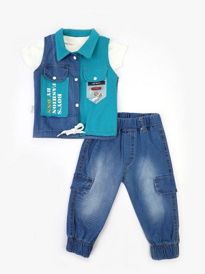 Комплект для мальчика: футболка, брюки джинсовые и жилет