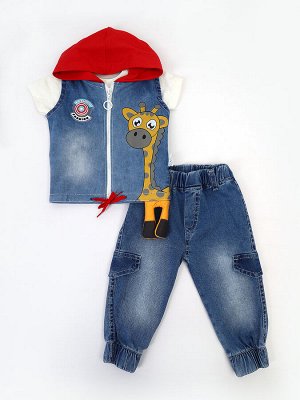 Комплект для мальчика: футболка, брюки джинсовые и жилет с эффектом света