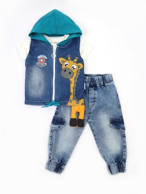 Комплект для мальчика: футболка, брюки джинсовые и жилет с эффектом света