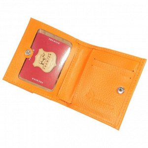Кошелёк женский на кнопке раскладной,1 отдел для купюр, для монет, для кредитных карт, цвет оранжевый