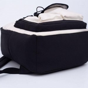 Рюкзак молодёжный, отдел на молнии, 3 наружных кармана, цвет чёрный/бежевый