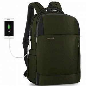 Рюкзак с USB,  для ноутбука, Tigernu T-B3906 темно-зеленый, 15.6"