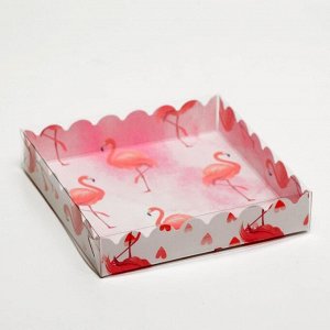 Коробочка для печенья с PVC крышкой, "Фламинго", белый, 15 х 15 х 3 см