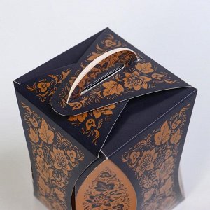 Коробка для кулича "Узор хохломы черный" диаметр 9 см