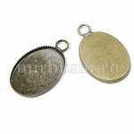 Кулон-Сеттинг Овальный под Кабошон, Латунь, Цвет: Бронза, Размер: 23x13.5x1мм, Внутренний 13x18мм, Отверстие 2мм, (УТ100006337)