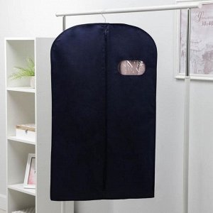 Чехол для одежды с окном, 60x100 см, спанбонд, цвет синий