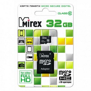 Micro SDHC карта памяти 32ГБ Mirex Class 10 (13612-MCSUHS32)