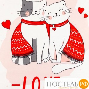 Полотенце Этель "Cat's love" 40х73 см, 100% хл, саржа 190 гр/м2 5482305