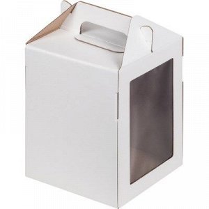 Коробка для торта с окном и с ручками 20х20 см, высота 20 см - белая