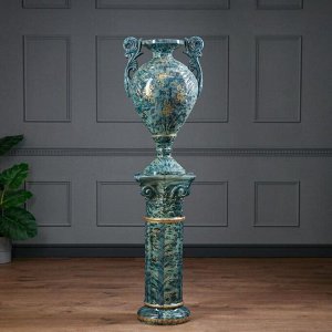 Ваза напольная "Амфора" на колонне, под малахит, зелёная, 149 см, керамика