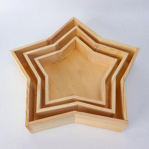 Набор 3 в 1 кашпо деревянных подарочных (35.5*7; 29.5*6; 24*4.5) "Звезда", натуральный