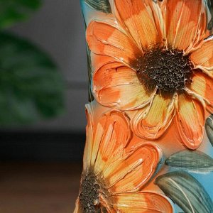 Ваза напольная "Осень" оранжевые цветы, жёлто-голубая, 58 см, керамика