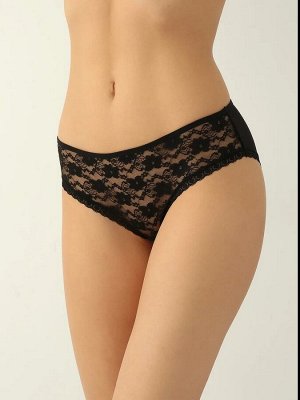 LUI et ELLE EFA0302 black Трусики женские слипы кружевные с красивым цветочным дизайном. Задняя часть - мелкая сеточка