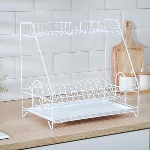Сушилка для посуды с поддоном 2-х ярусная, 24x40x38 см, белый