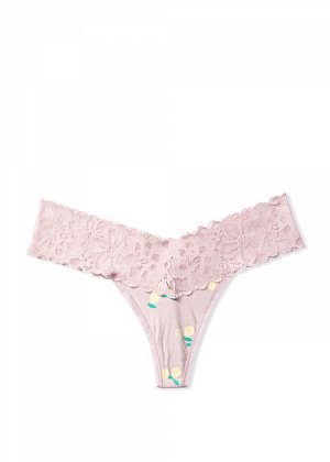 New Colors! Stretch Cotton Lace-waist Thong Panty