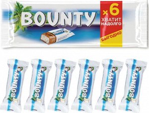 Шоколадный батончик Bounty мультипак, пачка 6 шт, по 27,5 г