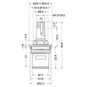 Кран-букса для смесителя 1/2", 20шл., шток 8х7мм, 180°, металлокерамика