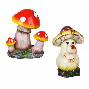 INBLOOM Фигура садовая "Веселый гриб и грибная поляна", h16-17см, полистоун, 2 дизайна