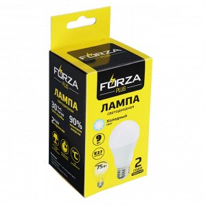 FORZA Лампа светодиодная A60 9 Вт, Е27, 806 Лм, 6500 К, 175-265 В, Ra>80, IRF