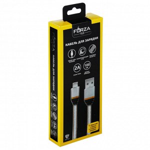 Кабель для зарядки FORZA Элегант, Micro USB, 1м, 2А, тканевая оплетка, коробка, 4 цвета
