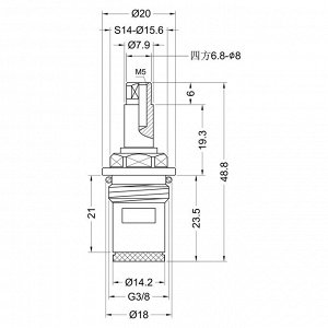 Кран-букса для смесителя 3/8", квадрат, шток 7х6мм, 90°, металлокерамика 