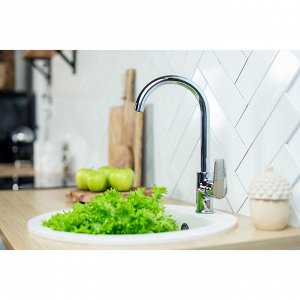 RAIN Смеситель для кухни Лазурит, высокий излив, картридж 35мм, гайка, латунь, хром