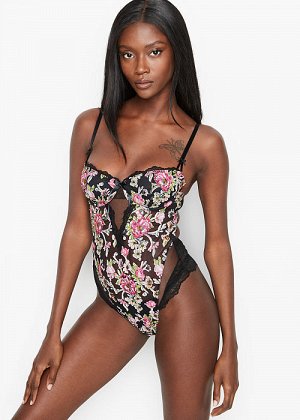 Wicked Sheer Mesh Embroidered Teddy