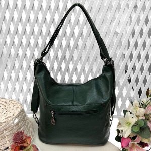 Функциональная сумка-рюкзак Satisfay из качественной матовой эко-кожи цвета зелёный опал.