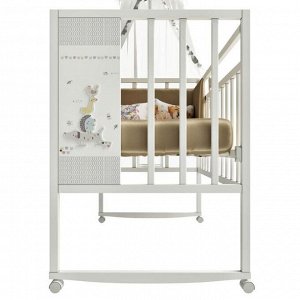 Кровать детская Mini Loft 3D - My friends  колесо-качалка (молочный) 1200х600