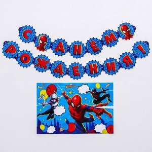Набор гирлянда на люверсах с плакатом "С Днем Рождения", Человек-Паук