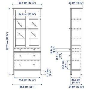 HEMNES ХЕМНЭС Шкаф-витрина с 3 ящиками, белая морилка90x197 см