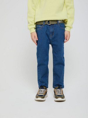 1801061416 (104 темный индиго) Брюки джинсовые с ремнем для мальчиков