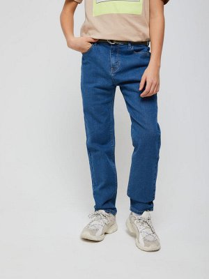 1801071416 (104 темный индиго) Брюки джинсовые с ремнем для мальчиков