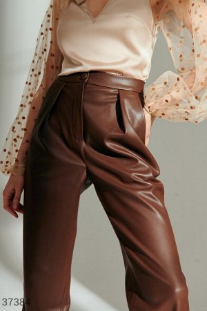 Кожаные брюки шоколадного оттенка