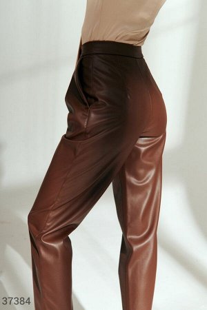 Кожаные брюки шоколадного оттенка