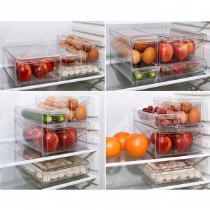 Контейнер хозяйственный для хранения пластмассовый 10х30х5см, для холодильника, прозрачный, с крышкой (Россия)