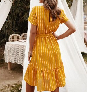Женское платье, v-образный вырез, принт "полосы", цвет желтый