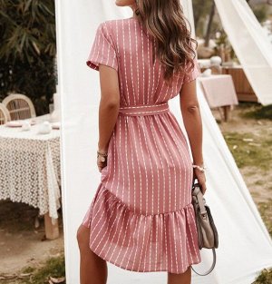 Женское платье, v-образный вырез, принт "полосы", цвет розовый
