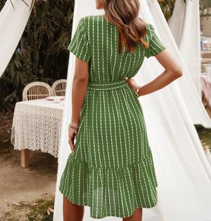 Женское платье, v-образный вырез, принт "полосы", цвет зеленый