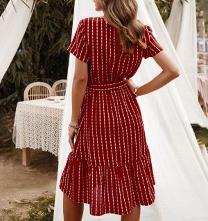 Женское платье, v-образный вырез, принт "полосы", цвет красный