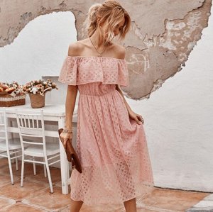 Женское кружевное платье, цвет розовый