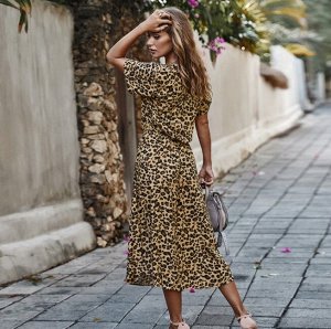 Женское платье, принт "леопард", цвет песочный