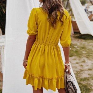 Женское короткое платье, цвет желтый